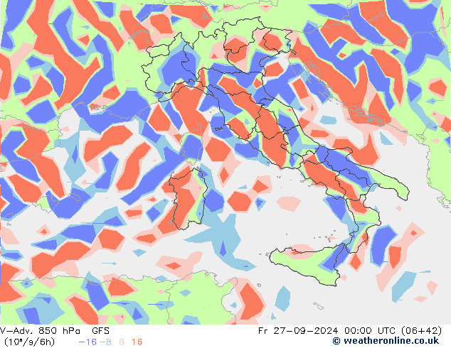 V-Adv. 850 hPa GFS ven 27.09.2024 00 UTC