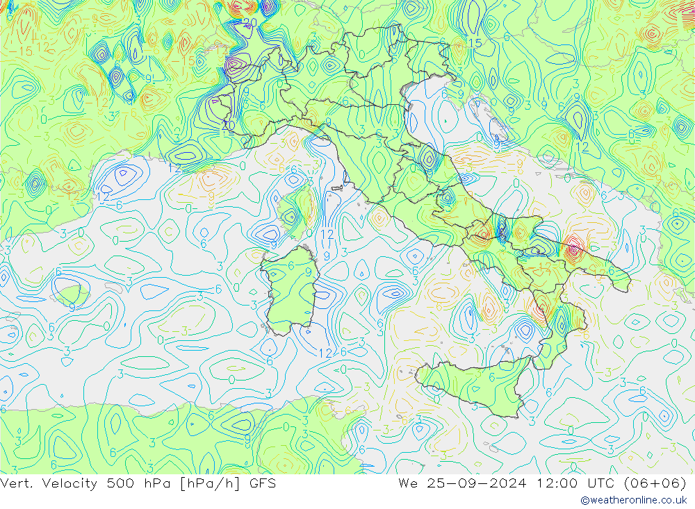 Vert. Velocity 500 hPa GFS Qua 25.09.2024 12 UTC