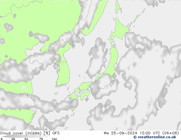 Cloud cover (middle) GFS We 25.09.2024 12 UTC