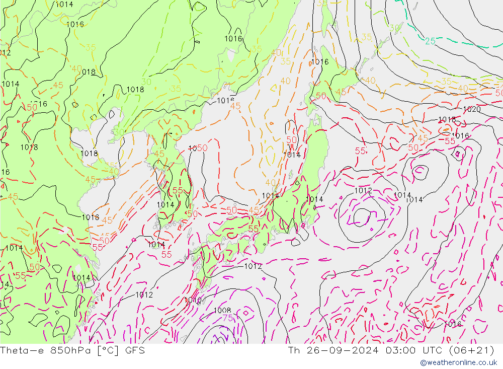 Theta-e 850hPa GFS  26.09.2024 03 UTC