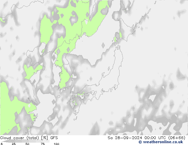 Nubes (total) GFS sáb 28.09.2024 00 UTC