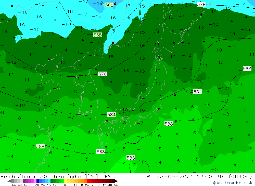 Height/Temp. 500 hPa GFS mer 25.09.2024 12 UTC