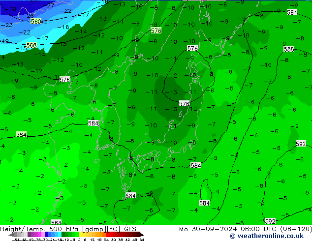 Z500/Rain (+SLP)/Z850 GFS Seg 30.09.2024 06 UTC