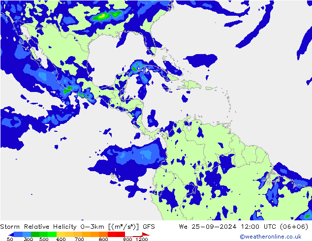 Storm Relative Helicity GFS mer 25.09.2024 12 UTC