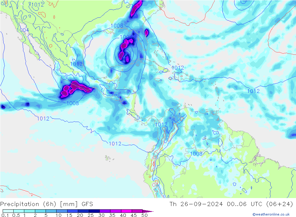 Z500/Rain (+SLP)/Z850 GFS gio 26.09.2024 06 UTC