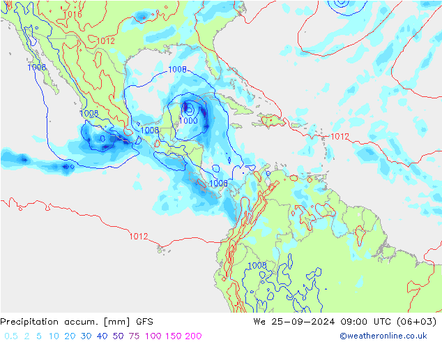 Precipitation accum. GFS We 25.09.2024 09 UTC