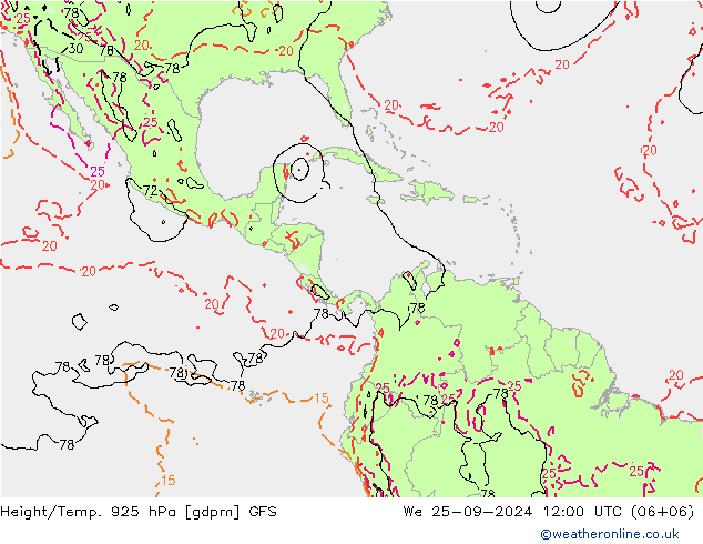 Height/Temp. 925 hPa GFS St 25.09.2024 12 UTC