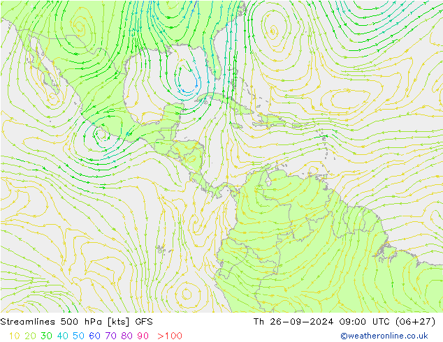 Ligne de courant 500 hPa GFS jeu 26.09.2024 09 UTC