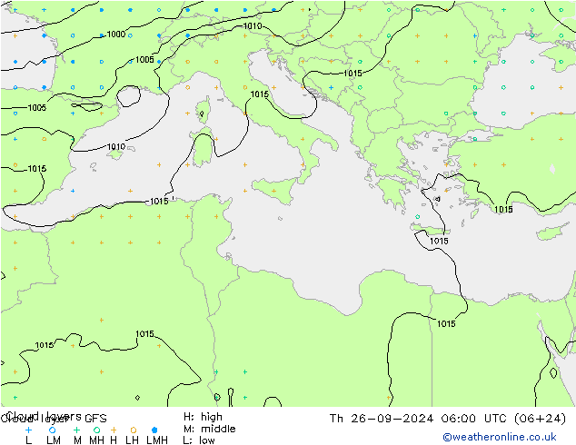 Cloud layer GFS  26.09.2024 06 UTC