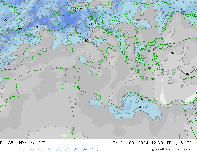 RH 850 hPa GFS Th 26.09.2024 12 UTC