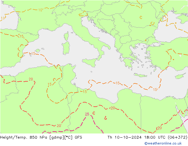 Yükseklik/Sıc. 850 hPa GFS Per 10.10.2024 18 UTC