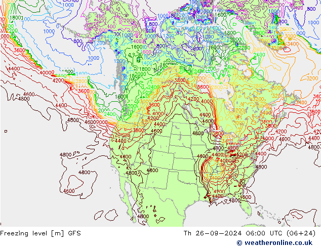 Freezing level GFS Čt 26.09.2024 06 UTC