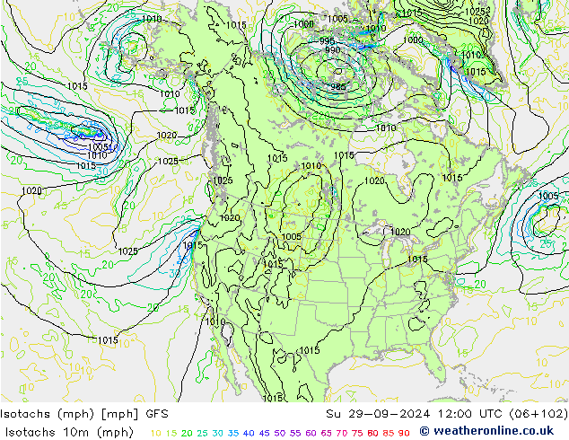 Isotachs (mph) GFS Dom 29.09.2024 12 UTC