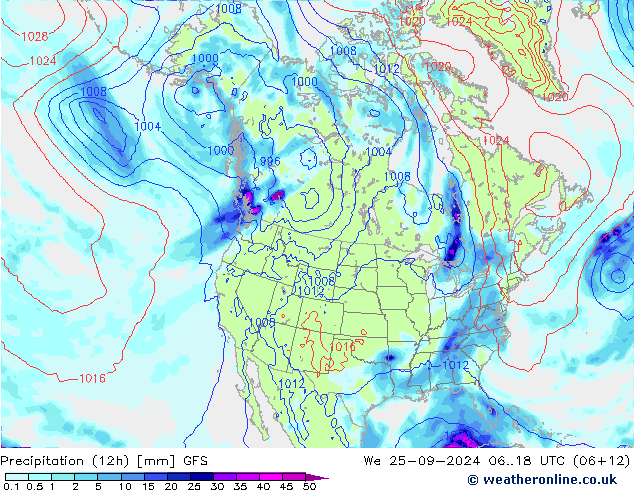 Precipitación (12h) GFS mié 25.09.2024 18 UTC