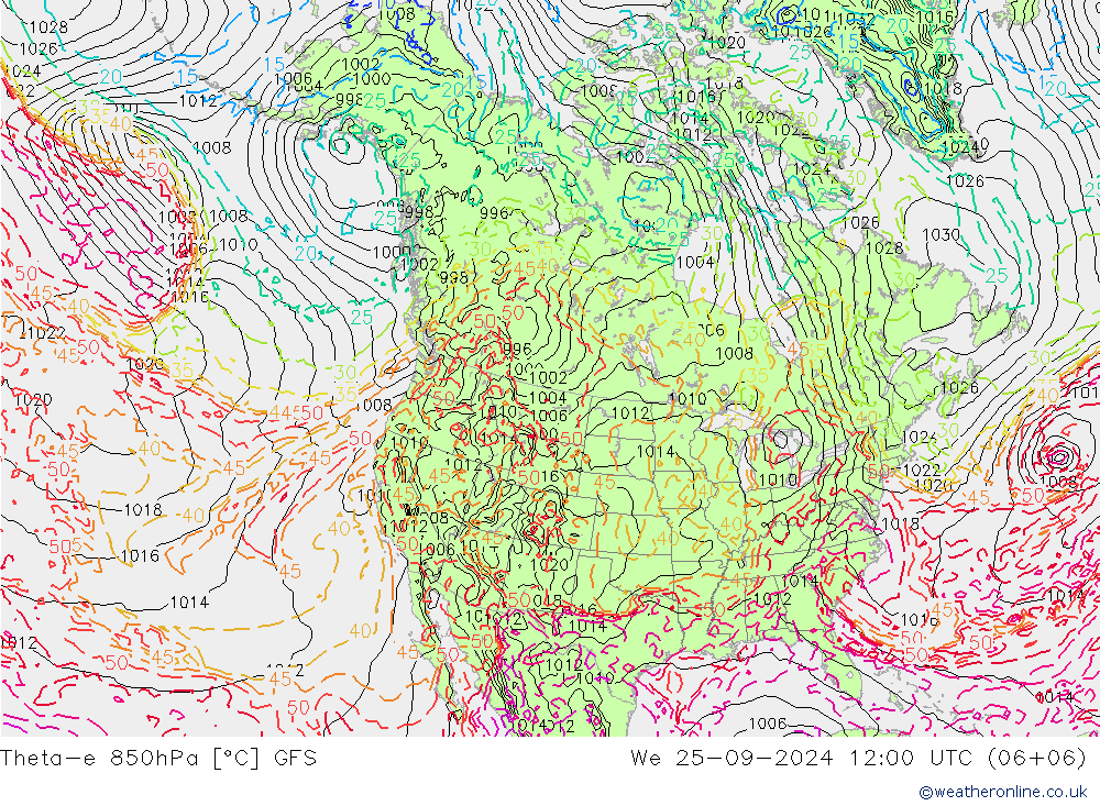 Theta-e 850hPa GFS Mi 25.09.2024 12 UTC