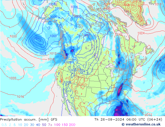 Precipitation accum. GFS Th 26.09.2024 06 UTC