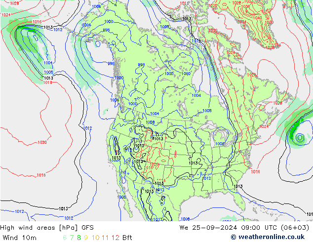 High wind areas GFS We 25.09.2024 09 UTC