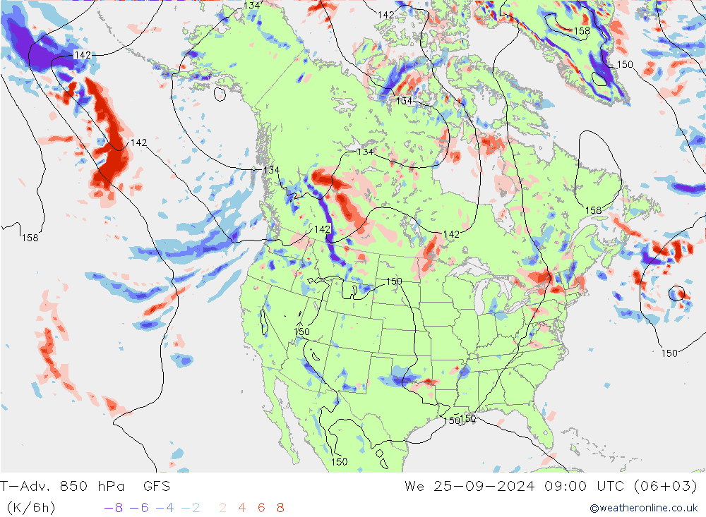 T-Adv. 850 hPa GFS We 25.09.2024 09 UTC