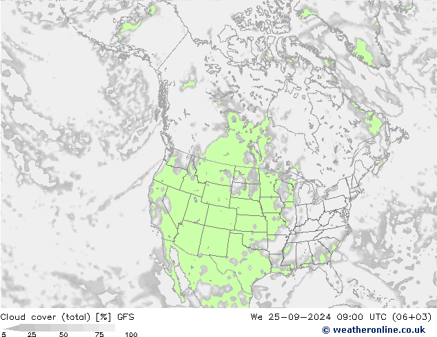 Wolken (gesamt) GFS Mi 25.09.2024 09 UTC