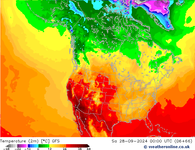 Temperaturkarte (2m) GFS Sa 28.09.2024 00 UTC