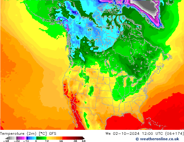 Temperature (2m) GFS We 02.10.2024 12 UTC