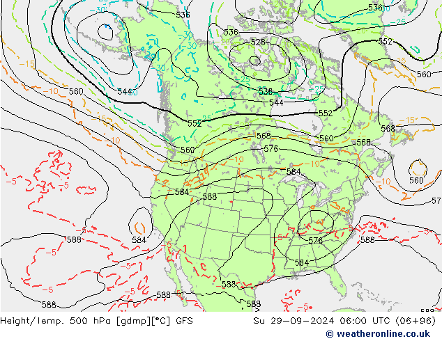 Z500/Rain (+SLP)/Z850 GFS Вс 29.09.2024 06 UTC