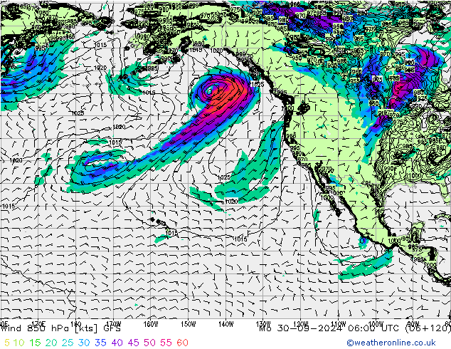 Vento 850 hPa GFS Seg 30.09.2024 06 UTC