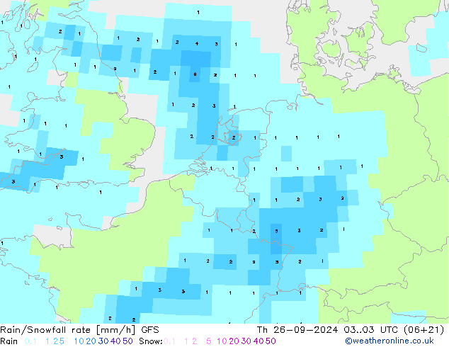 Rain/Snowfall rate GFS jue 26.09.2024 03 UTC