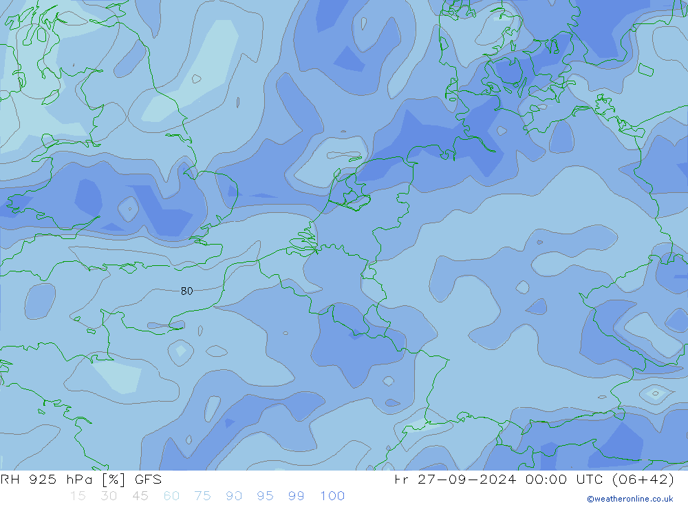 RH 925 hPa GFS Fr 27.09.2024 00 UTC