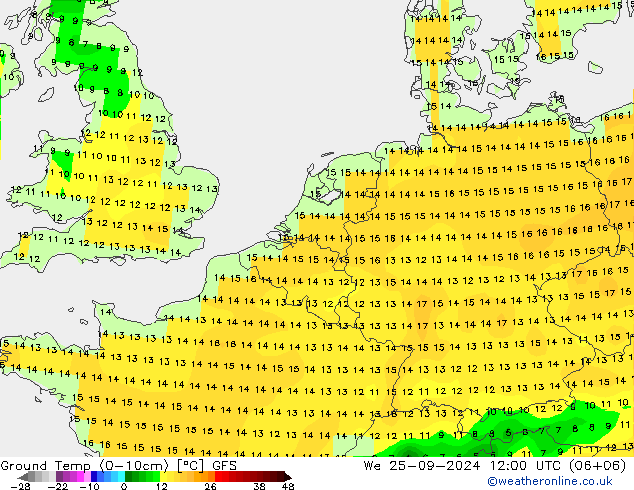 Temp (0-10cm) GFS mer 25.09.2024 12 UTC