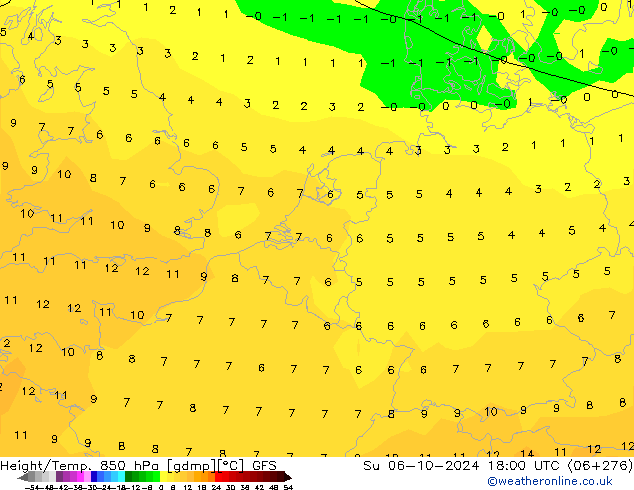 Géop./Temp. 850 hPa GFS dim 06.10.2024 18 UTC