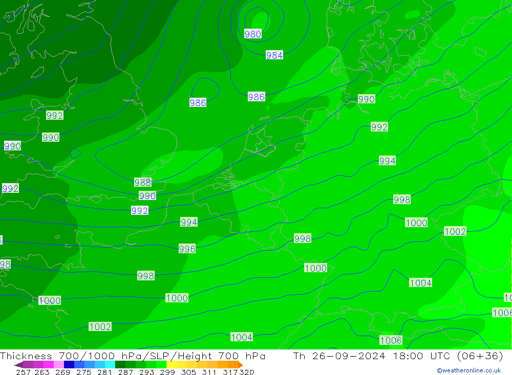 700-1000 hPa Kalınlığı GFS Per 26.09.2024 18 UTC