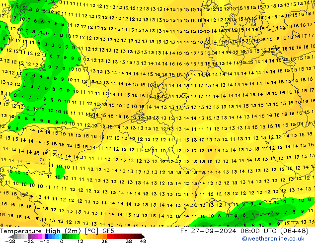 Maksimum Değer (2m) GFS Cu 27.09.2024 06 UTC