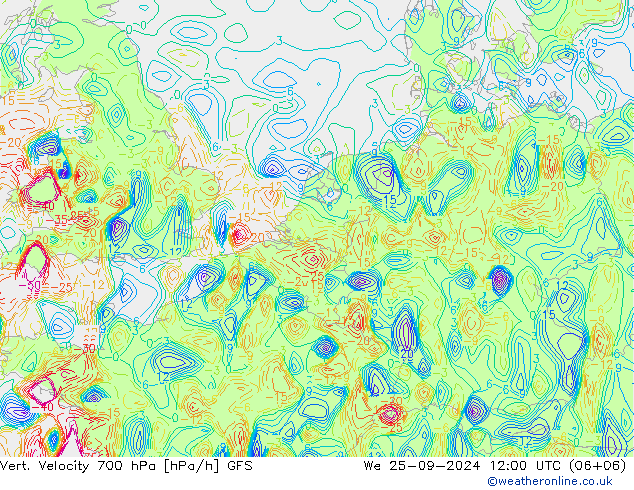 Vert. Velocity 700 hPa GFS mer 25.09.2024 12 UTC