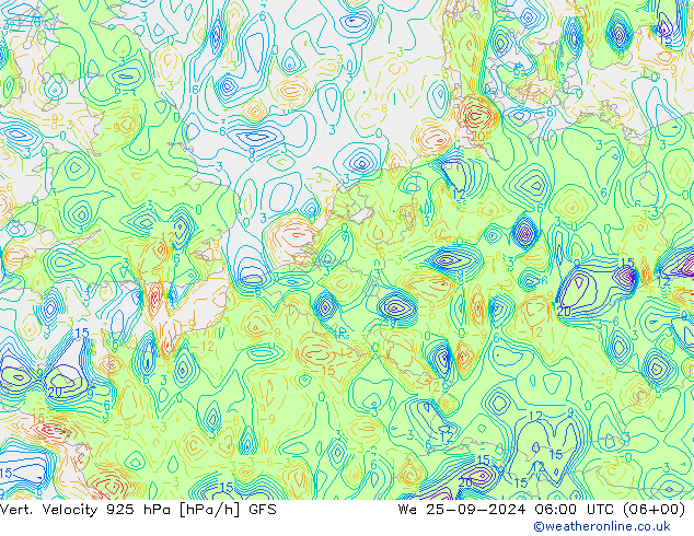 Vert. Velocity 925 hPa GFS Qua 25.09.2024 06 UTC