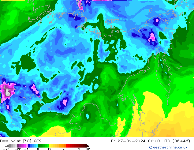 точка росы GFS пт 27.09.2024 06 UTC