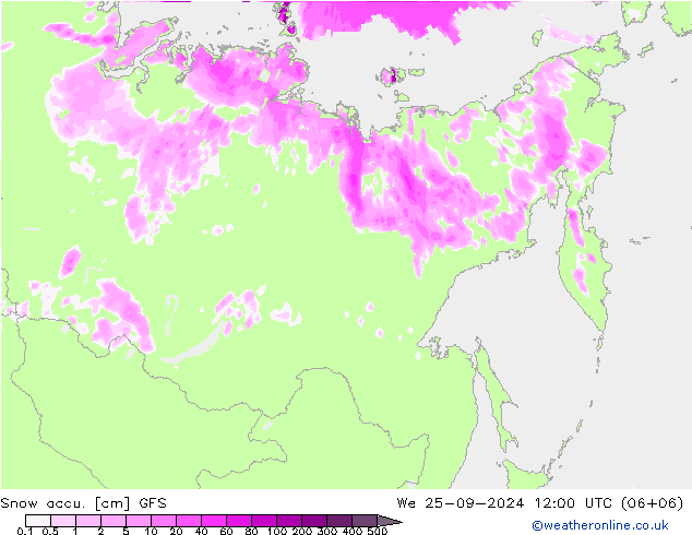 Глубина снега GFS ср 25.09.2024 12 UTC