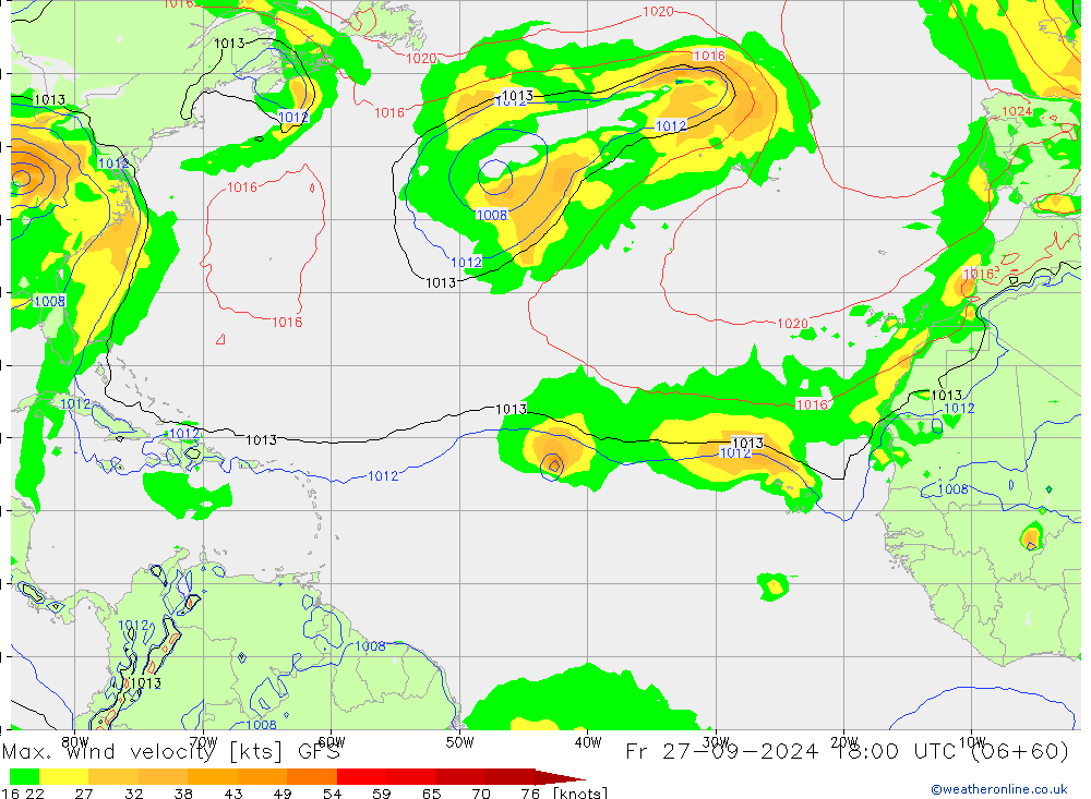 Max. wind velocity GFS vie 27.09.2024 18 UTC