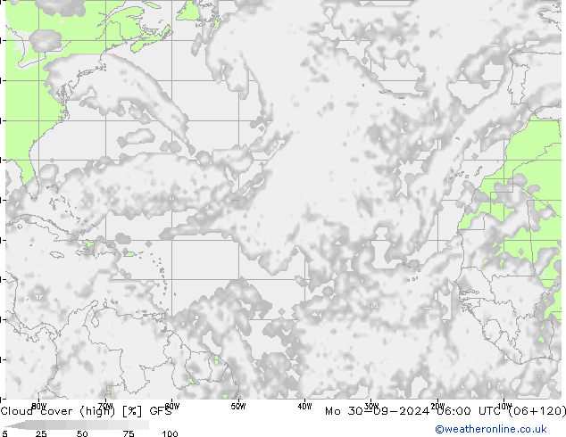 Bewolking (Hoog) GFS ma 30.09.2024 06 UTC