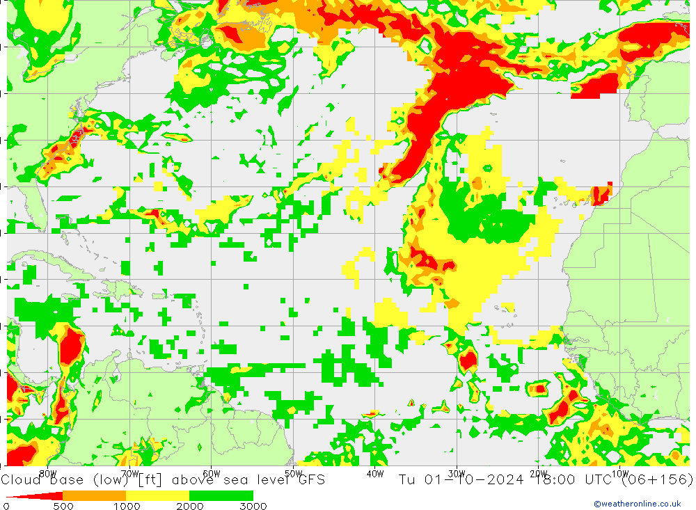 Cloud base (low) GFS Tu 01.10.2024 18 UTC