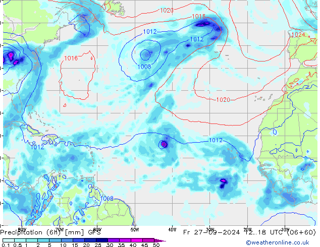 Z500/Rain (+SLP)/Z850 GFS пт 27.09.2024 18 UTC