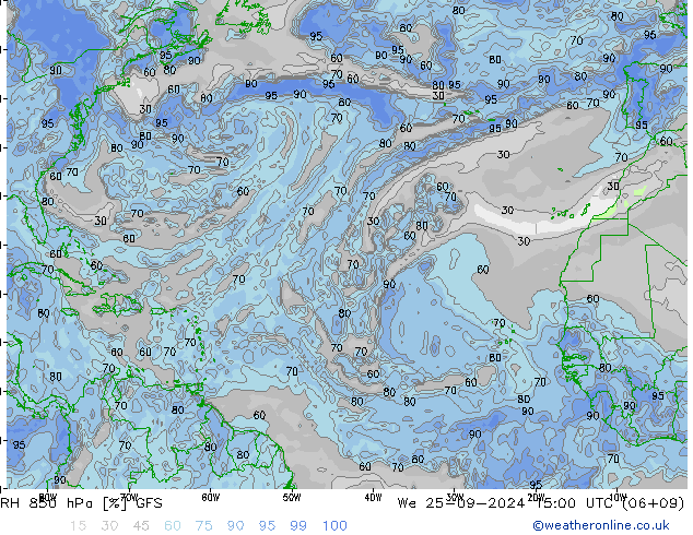 RH 850 hPa GFS We 25.09.2024 15 UTC