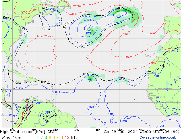 High wind areas GFS  28.09.2024 03 UTC