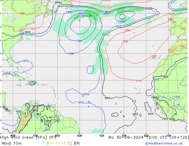 High wind areas GFS Mo 30.09.2024 12 UTC