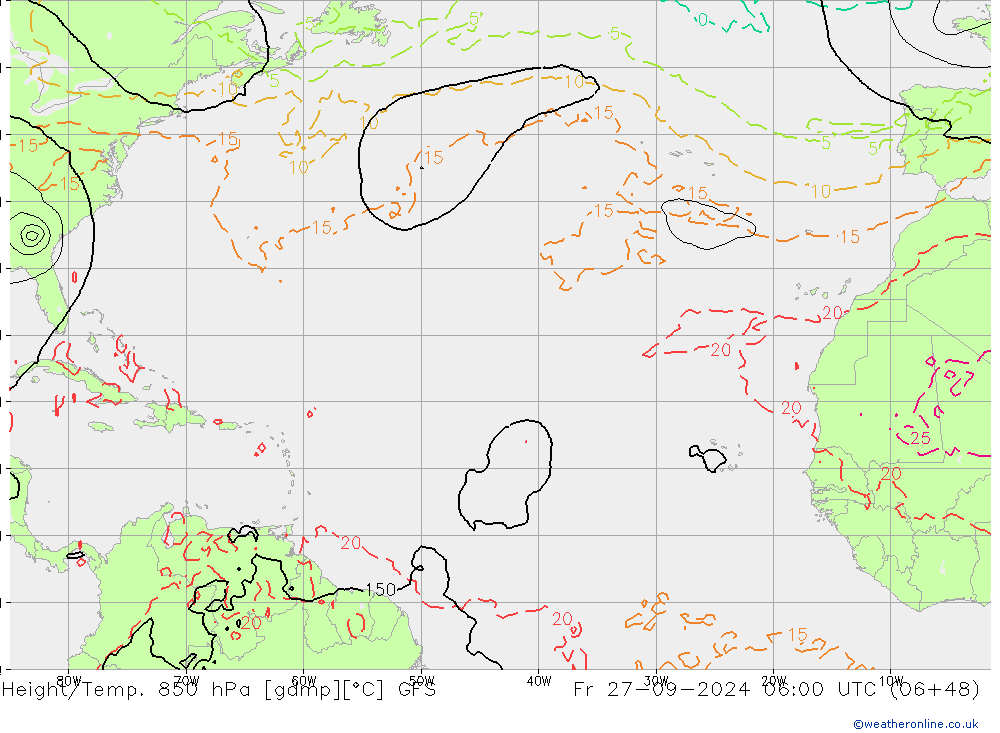 Yükseklik/Sıc. 850 hPa GFS Cu 27.09.2024 06 UTC