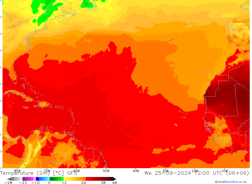 Temperaturkarte (2m) GFS Mi 25.09.2024 12 UTC