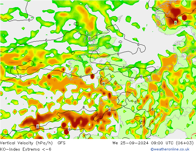 Convection-Index GFS mer 25.09.2024 09 UTC