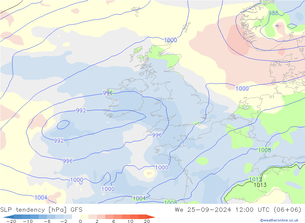 SLP tendency GFS We 25.09.2024 12 UTC