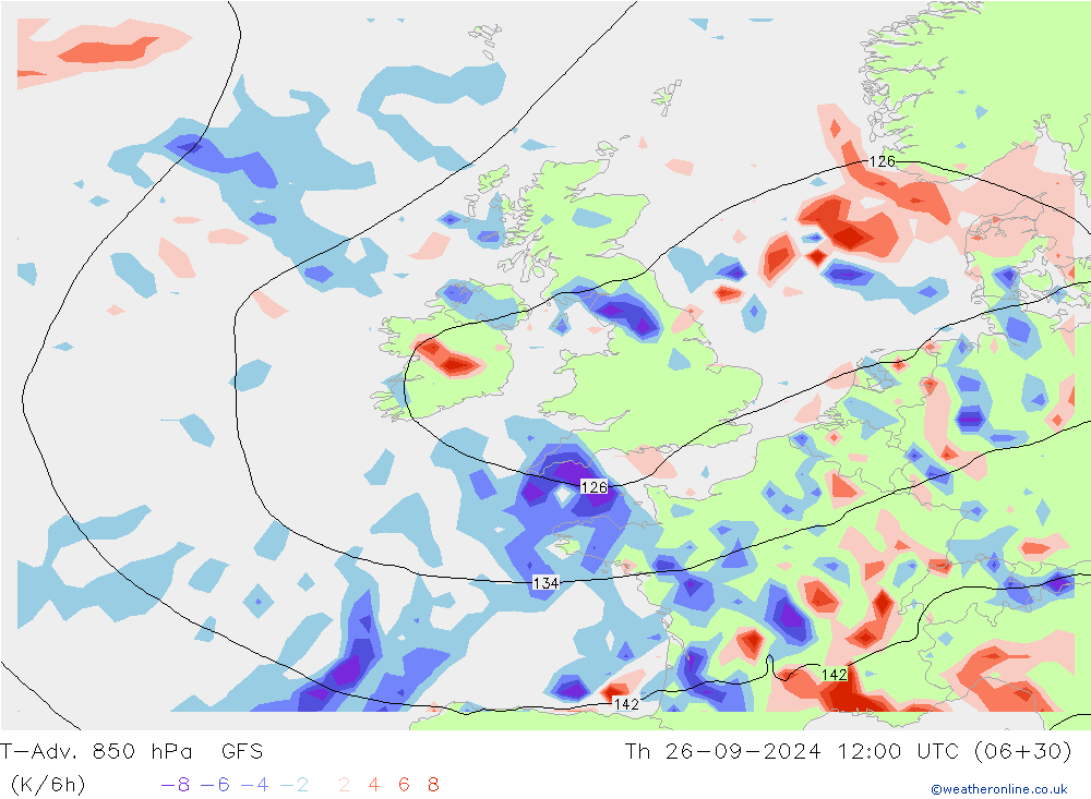 T-Adv. 850 hPa GFS gio 26.09.2024 12 UTC