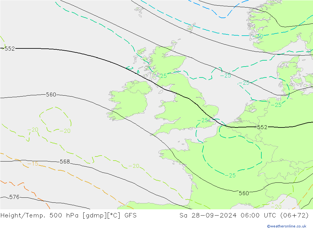 Z500/Rain (+SLP)/Z850 GFS Sa 28.09.2024 06 UTC